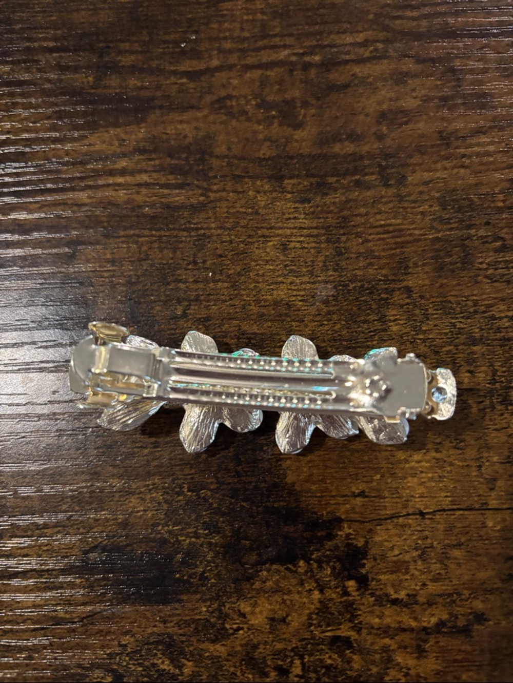 White Floral Pave Crystal Barrette Hair Clip - Picture 2 of 2